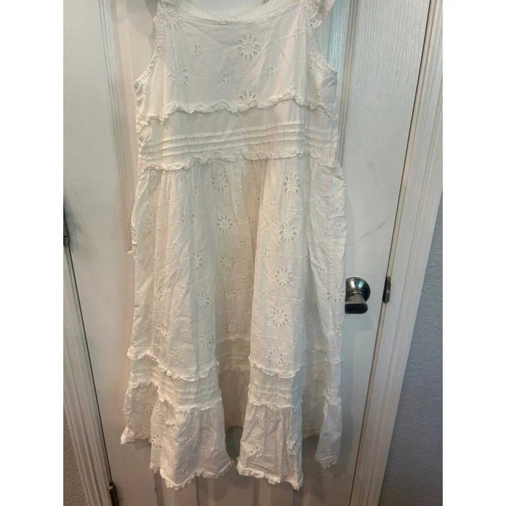 Zara Dress White Eyelet Ruffle Sleeve Tiered Boho‎ Summer Sun Dress Kids 13-14